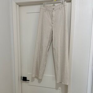 Cream Pinstripe High-Rise Wide Leg Denim